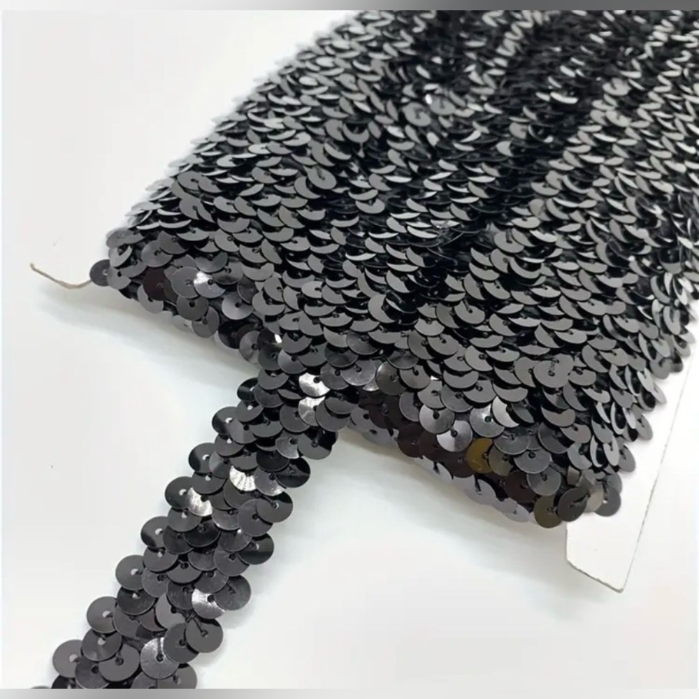 1 Yard Black Stretch Sequin Appliquรฉ Trim for Crafts & Clothing, New